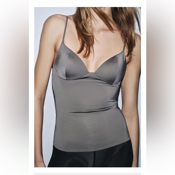 Zara Tops - Zara Gray Satin Camisole Top